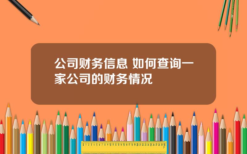 公司财务信息 如何查询一家公司的财务情况